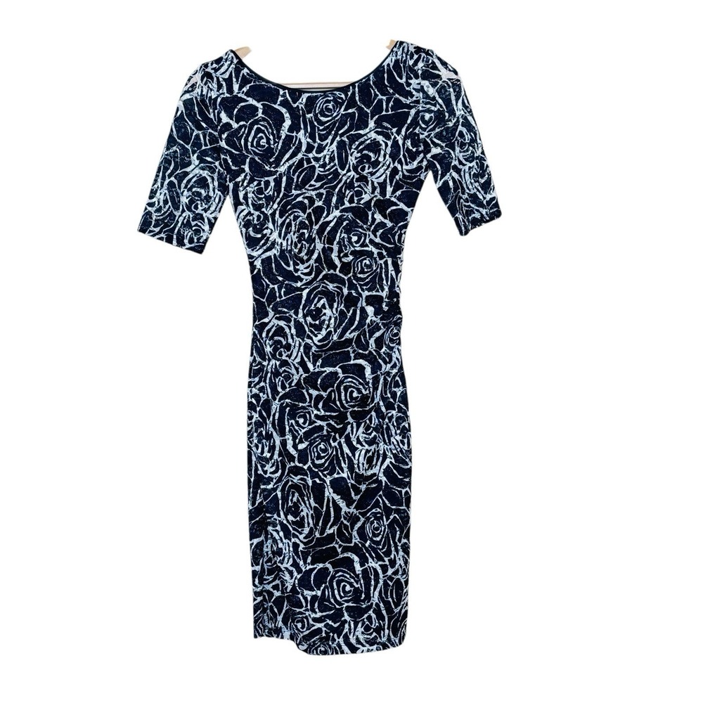 Reiss Cindy Bodycon Midi Dress Womens Size 4 Navy Abstract Retro Office Siren - Picture 3 of 10